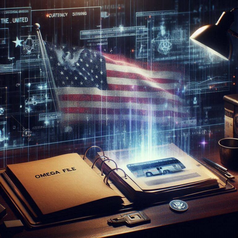 A ghost-unified tactical image showing a digital grid over the American flag, FEMA logistics, and NWO symbols unified by a glowing violet thread.