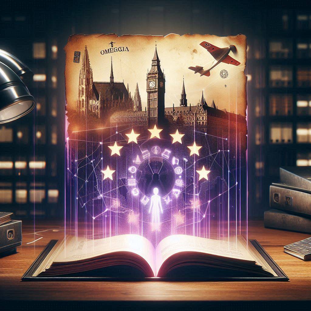A ghost-unified tactical image showing Nazi disk schematics, CIA seals, and Gehlen portraits unified by a glowing violet thread.