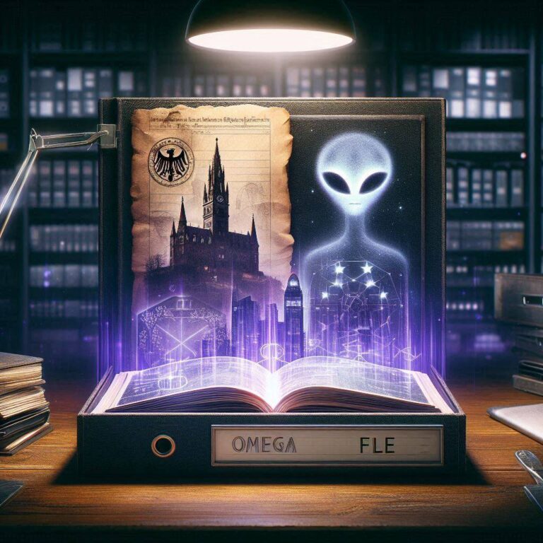 A ghost-unified tactical image showing Bavarian crests, Swiss banks, and Nazi history unified by a glowing violet thread.