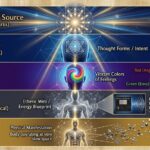 diagram illustrating the downward cascade of energy from the Mental and Astral planes through the Etheric field into the Physical body, used in Radionics theory.