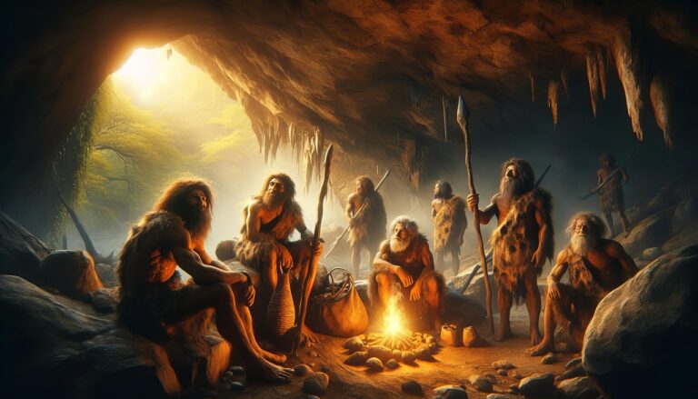 ai generated, cave men, prehistoric, ancient times, primitive, cave, fire-9042934.jpg