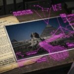 Photorealistic visualization of Edgar Cayce’s 1932 reading on the Sphinx and Great Pyramid with tactical HUD overlays.