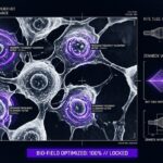 A tactical HUD visualization of cellular frequency healing and bio-resonant technology for the Think About It research archive.