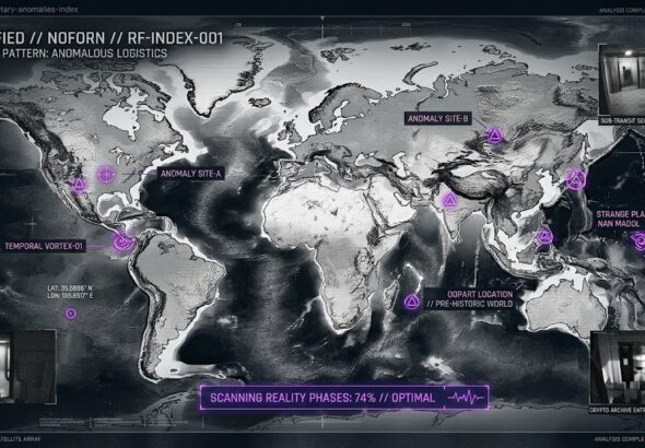 A tactical HUD visualization of global anomalies and temporal vortex sites for the Think About It research archive.
