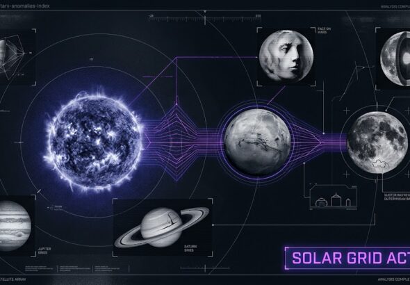 A tactical HUD visualization of solar and planetary anomalies for the Think About It research archive.