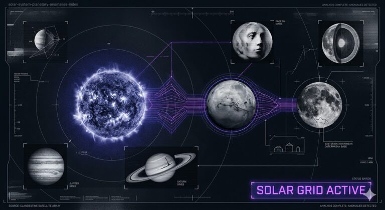 A tactical HUD visualization of solar and planetary anomalies for the Think About It research archive.