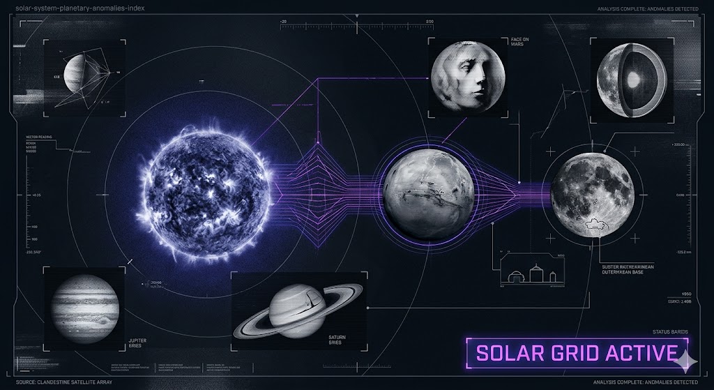 A tactical HUD visualization of solar and planetary anomalies for the Think About It research archive.