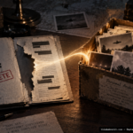 An incomplete government UFO file folder beside a glowing private archive box, symbolizing AARO's need for NUFOHRC's records